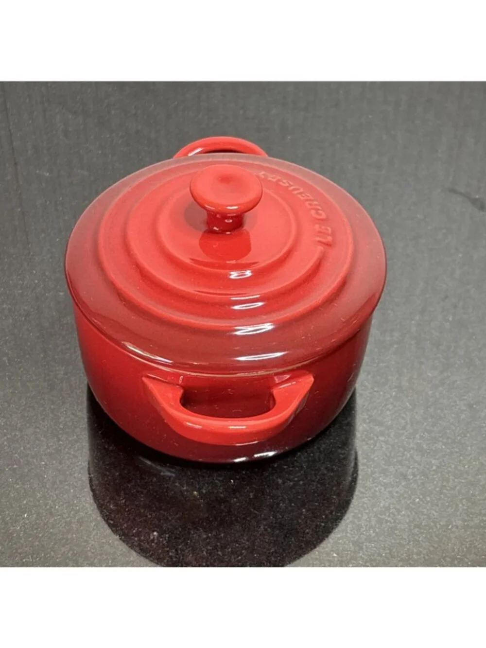 Le Creuset Mini Dutch Oven Cocotte Cerise Enameled Ceramic Ramekin Round Lid 8oz